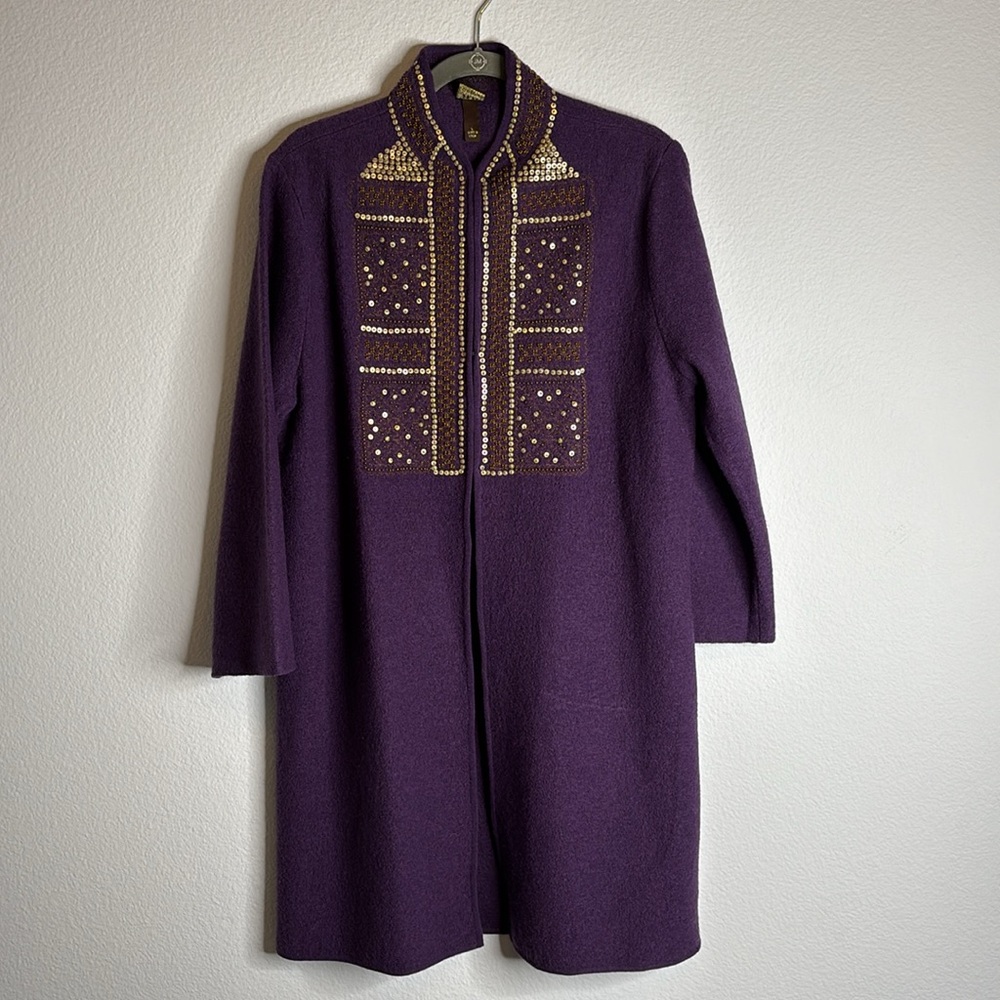 Boo Gemes purple boiled wool beaded embroidered golden embellishments SIZE L